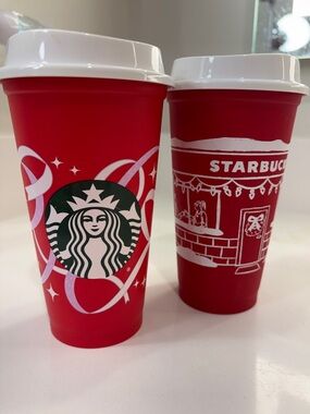🎄 Pair of Starbucks 2021 Holiday Reusable Red Cups – 50th Anniversary Edition ☕️